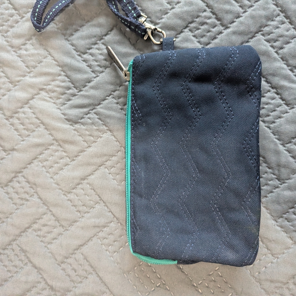 Thirty-One Quilted Navy Wristlet with Aqua Zipper